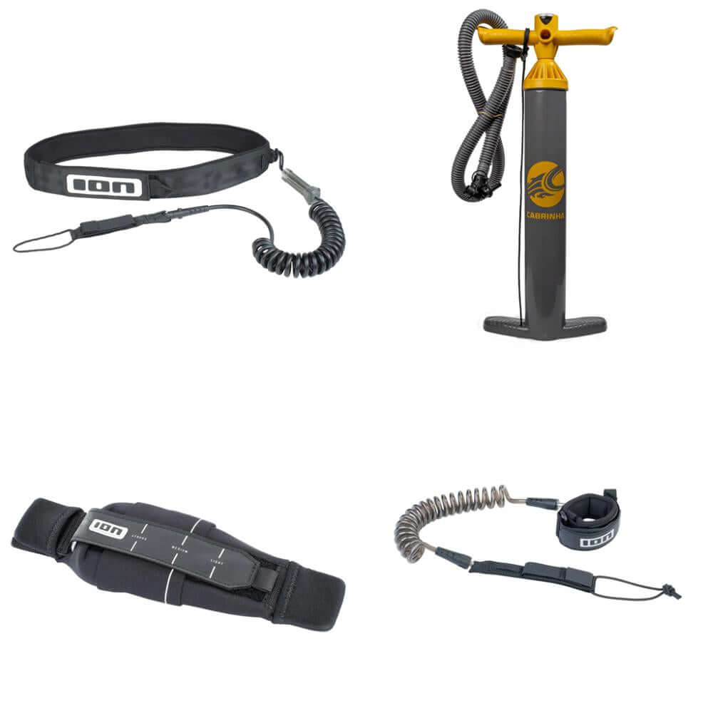 ION Zubehör-Set mit Leash, Pumpe und Tragegurt für Wassersportler.