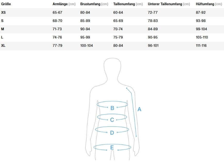 Größentabelle ION Tops Oberteile Damen.
