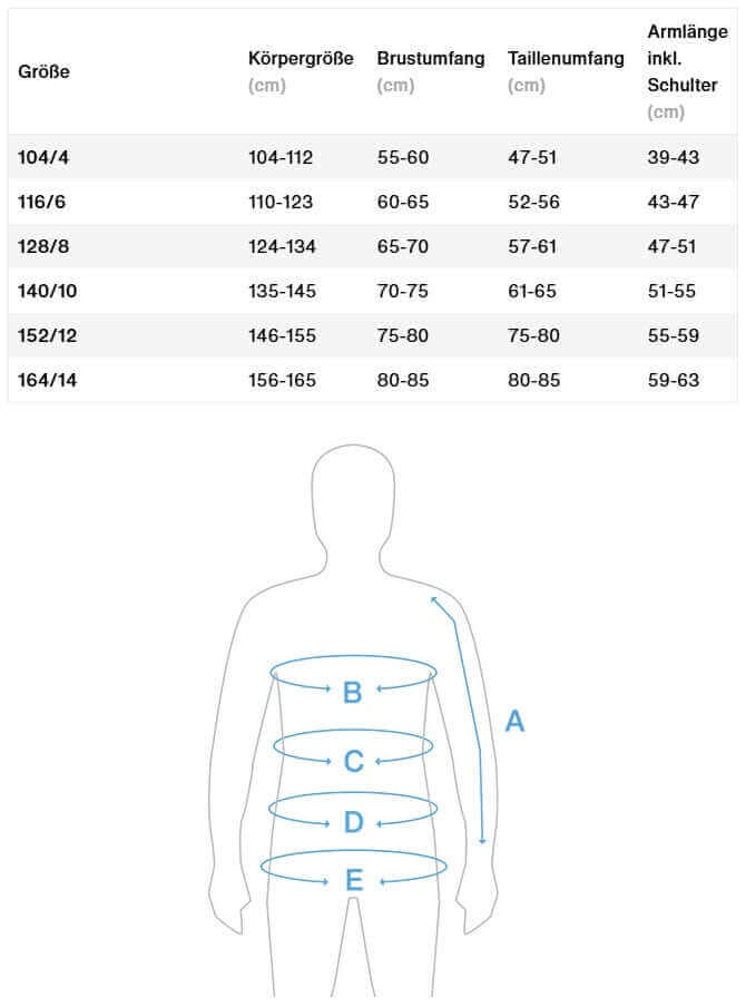 Größentabelle ION Oberteile Tops Kinder 2025