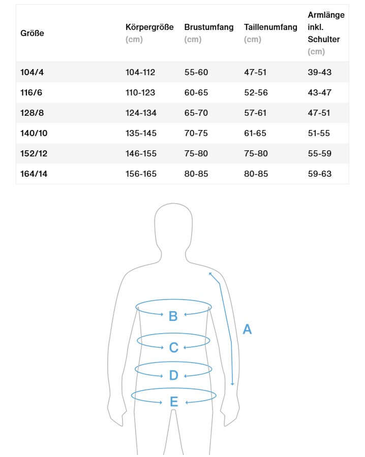 Größentabelle ION Top Oberteile Kinder