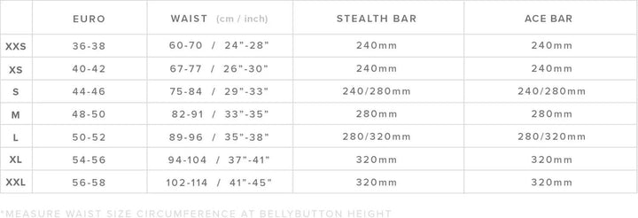 Mystic Herren Trapeze Größentabelle.