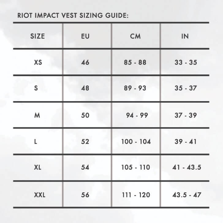 AK IMPACT VEST CONTACT 2024 – Weste - Größentabelle