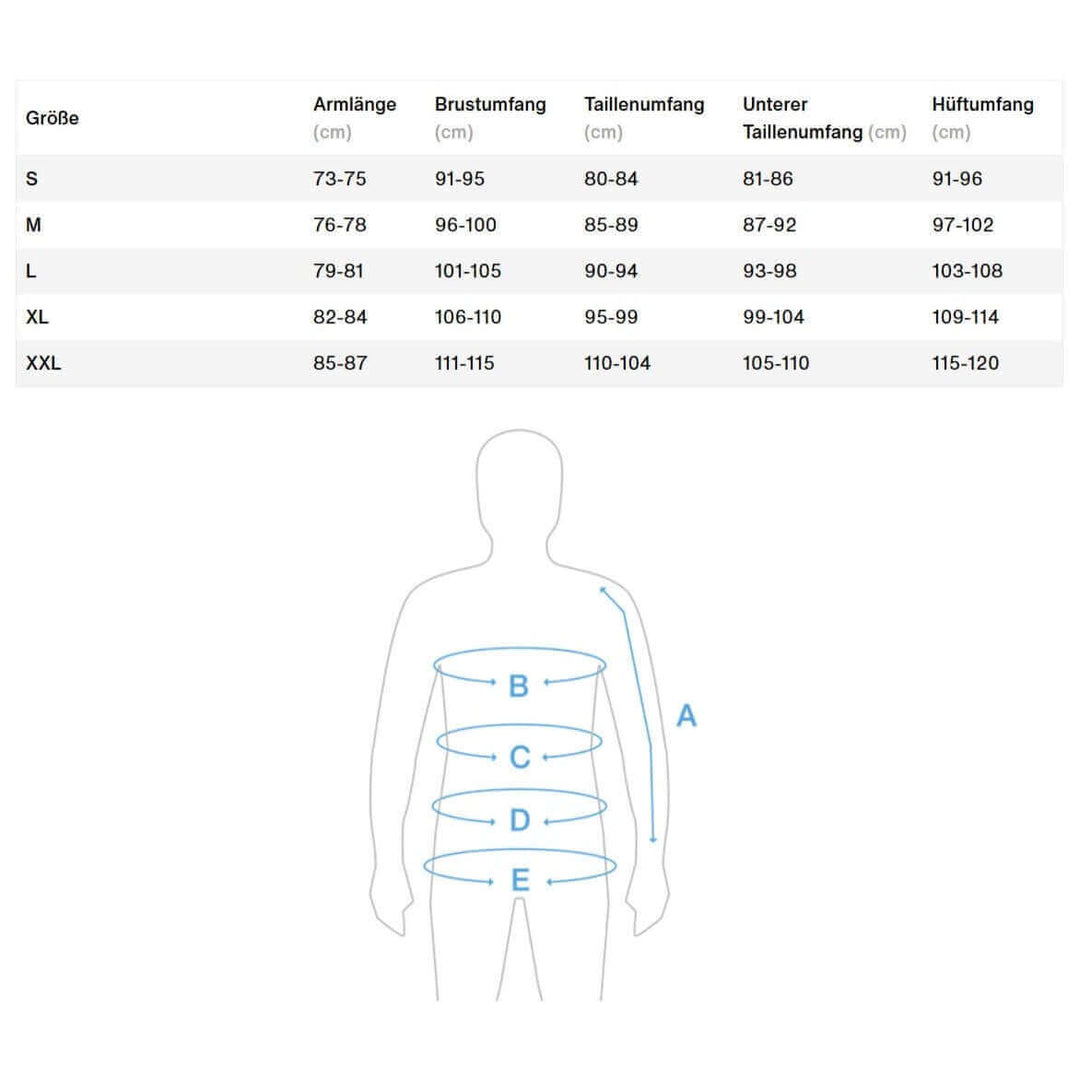 Größentabelle ION Tops/Bottoms für Herren und Unisex.
