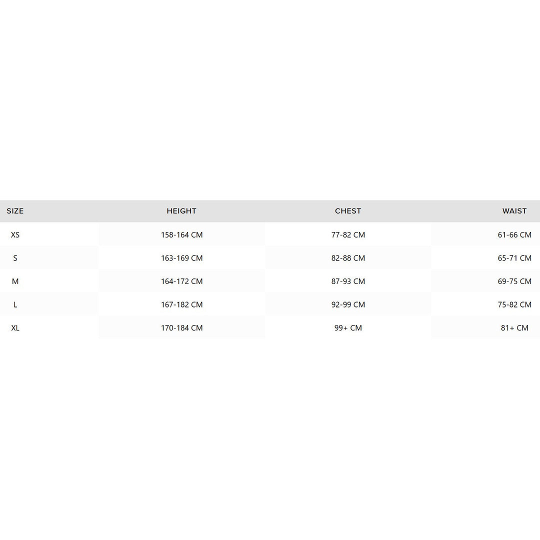 Größentabelle Mystic Neoprenanzüge für Damen.