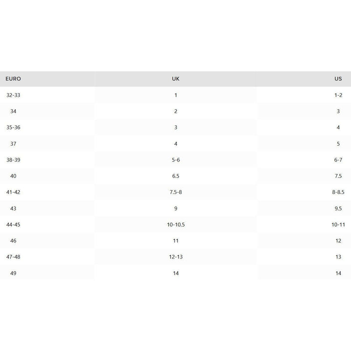 Größentabelle für Mystic Neoprenschuhe.