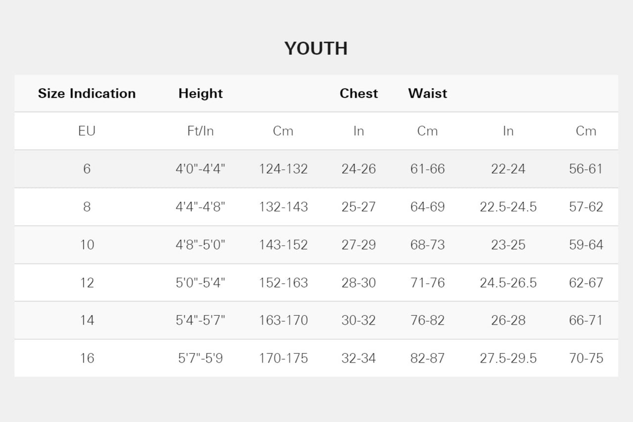 Neilpryde NP Groessentabelle – Kinder Neoprenanzüge